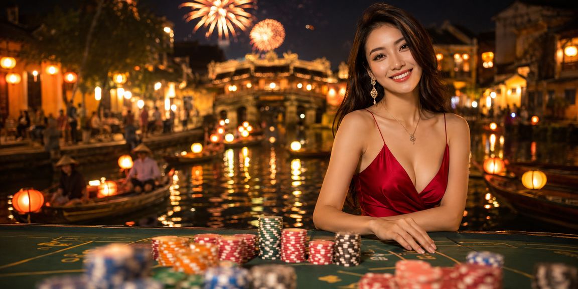 Khung cảnh hội chợ cược đêm tại Hội An với ánh đèn lung linh